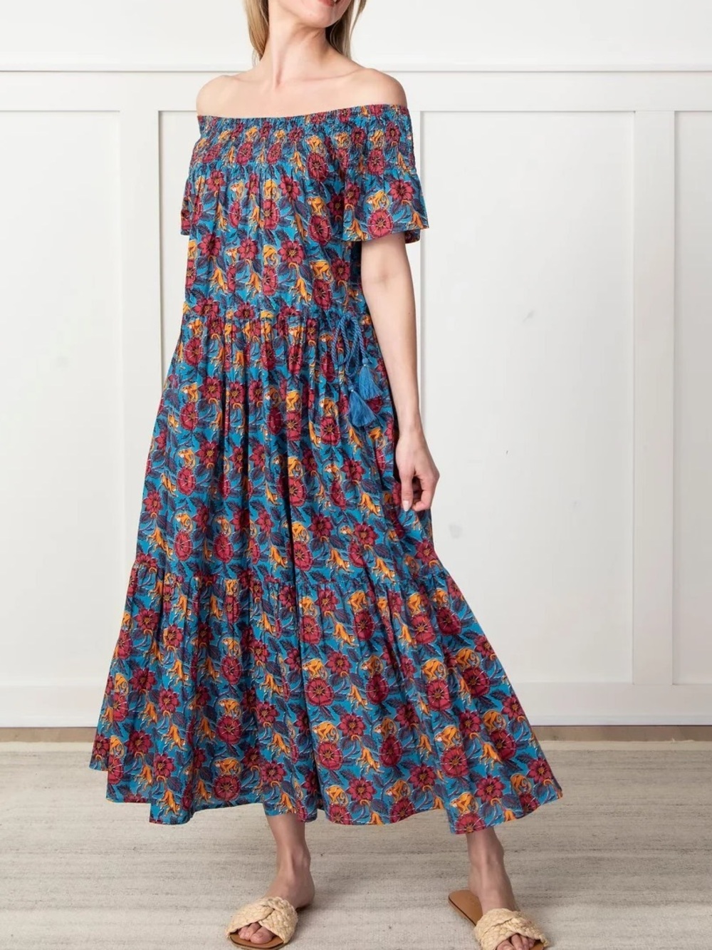 Printfresh Eyes On You Monkey Midi Dress Leaps & Bounds Boho Cotton Small NEW